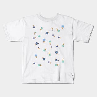 Coquette Aesthetic Ditsy Tiny Blue Flowers Pattern Kids T-Shirt